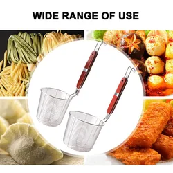 Wooden Handle Strainer Basket Stainless Steel Food Skimmer Kitchen Tool For Noodle Pasta Corrosion and Rust Resistant