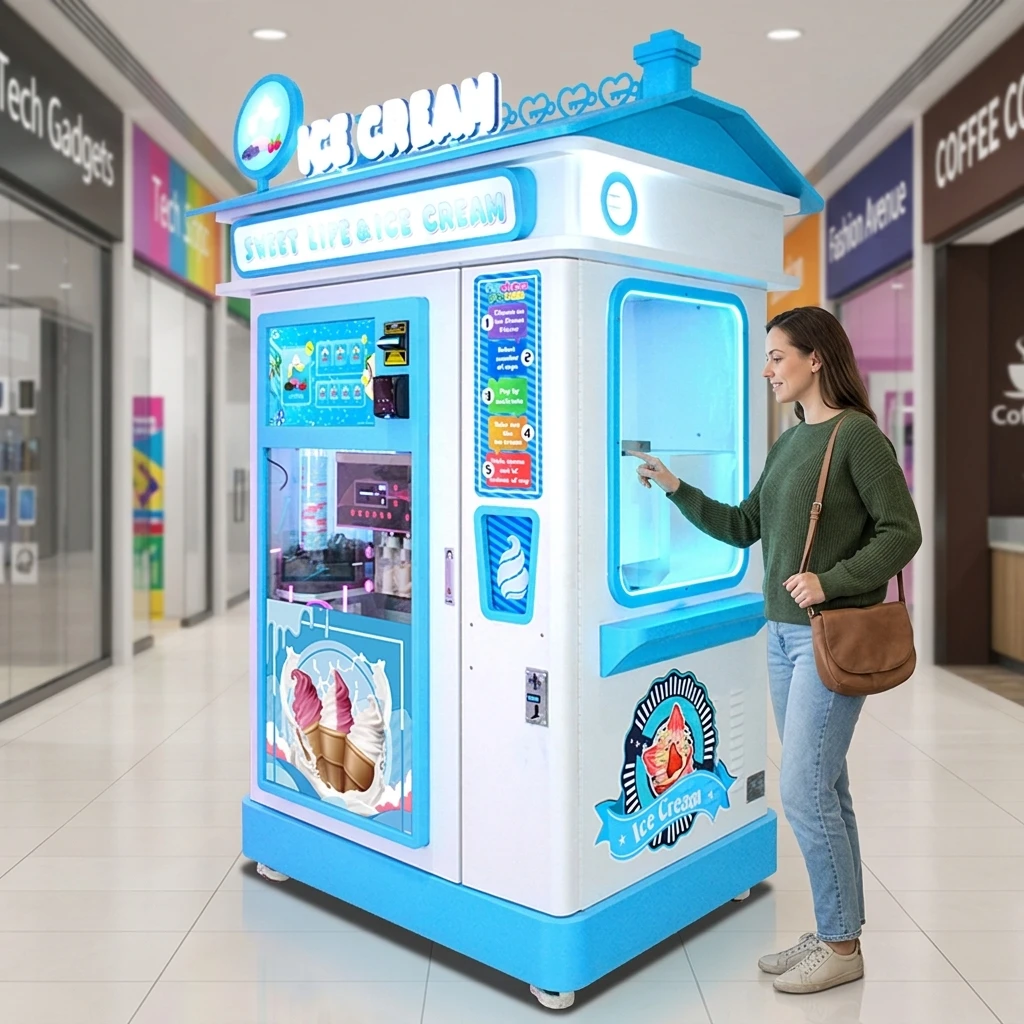 Customized Hopper Self Service Ice Cream Maker Heavy Duty Floor Standing 3 Flavor for Shopping Mall Food Court Amusement Park