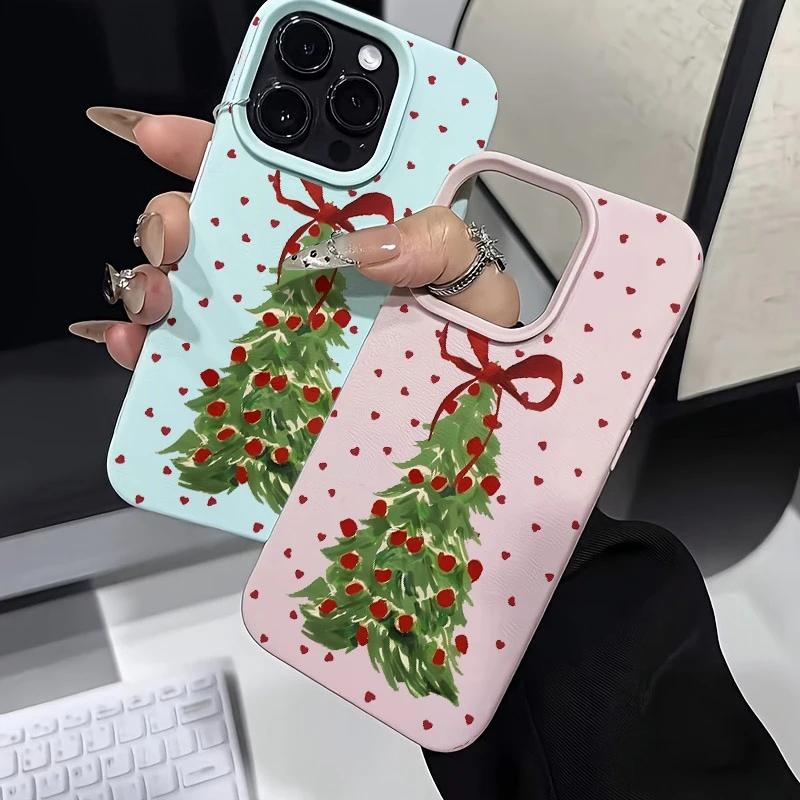Coque de téléphone en cuir Lichee, Design d'arbre de noël, antichoc, pour Samsung S25 S24 S23 S22 S21 S20 S10 Plus FE Ultra 4G 5G