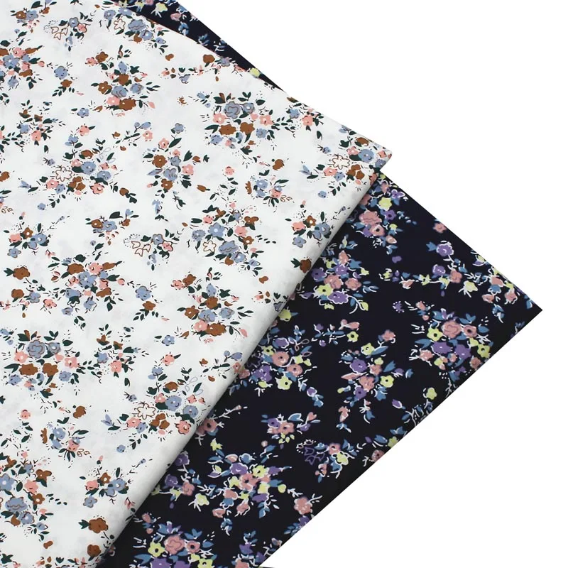 

60S 100% Cotton Thin Patchwork Style Small Flower Brown Purple Orange Check Soft Smooth Fabric for Summer Dress Shirt Quilting