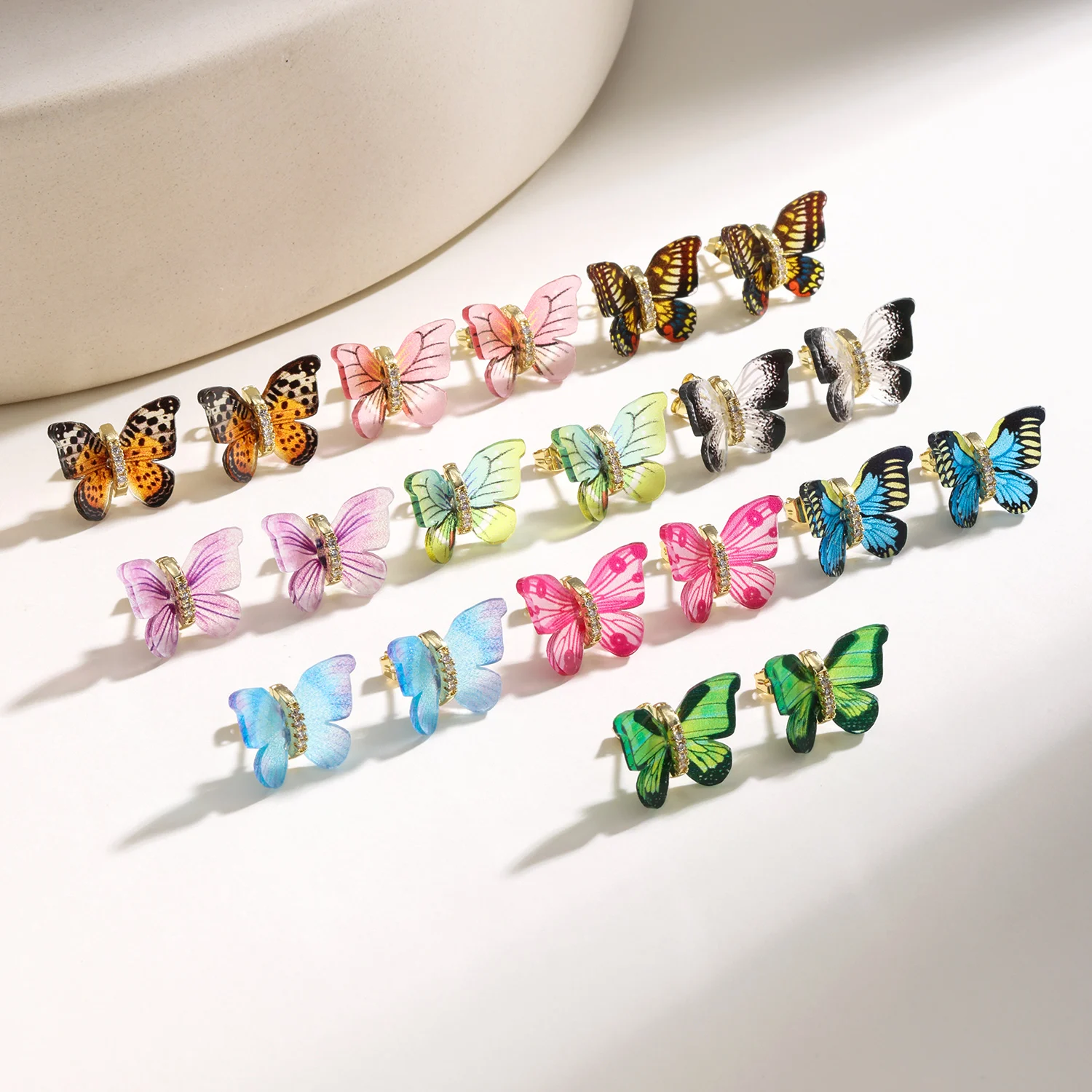 AIBEF Multicolor Butterfly Crystal Stud Earrings Boho Summer Insect Jewelry Cute Sweet Women Daily Party Vacation Accessory Gift
