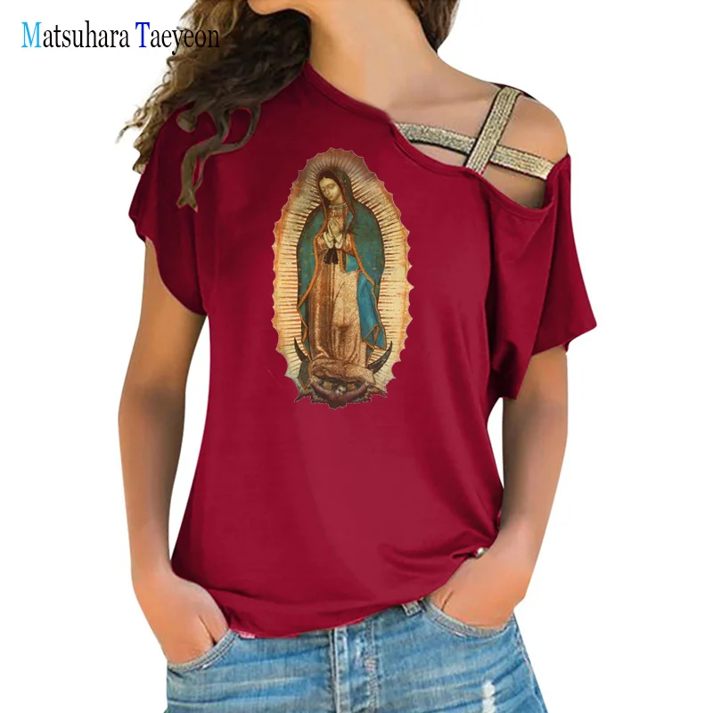 Our Lady of Guadalupe Virgin Mary T Shirt The Madonna Religious Graphic T-Shirt Summer Irregular Short Sleeve O-Neck New Tops