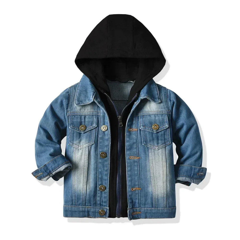 70-160cm Boys' Hoodie Denim Jacket Loose Jeans Coat Kids  Jaqueta Jeans Boys Coat Clothes for Autumn & Winter