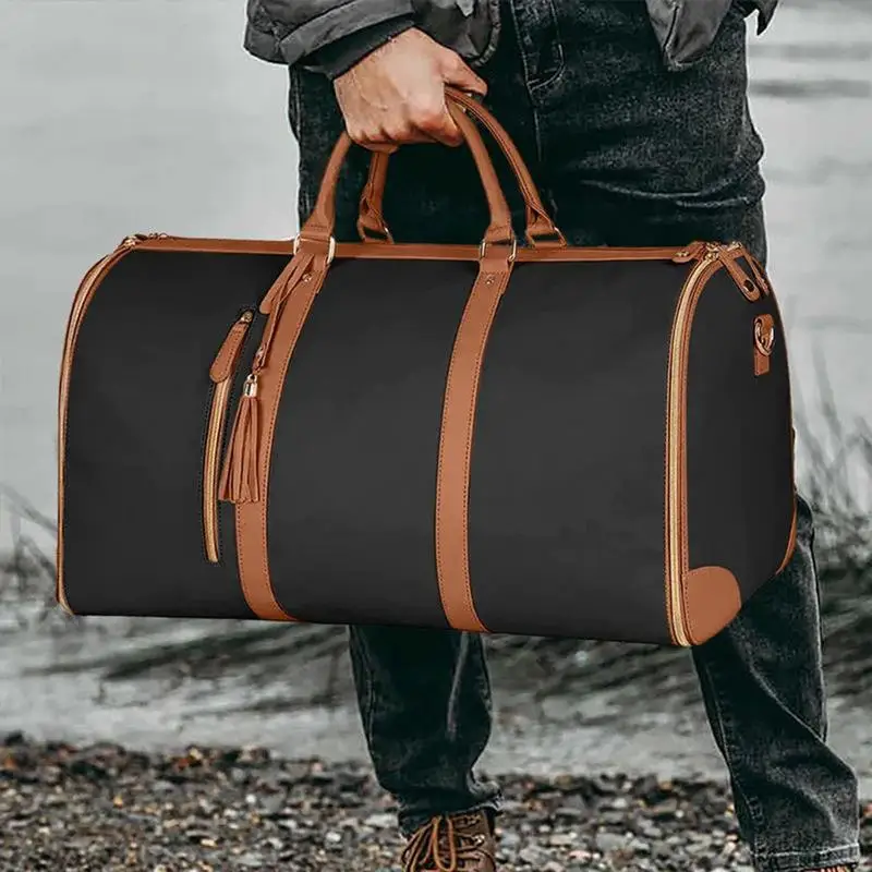 Leather foldable Duffle Bag Suit Travel Bag Waterproof Extra Large Weekend Bag Portable Flight Bag with Shoe for Men Women