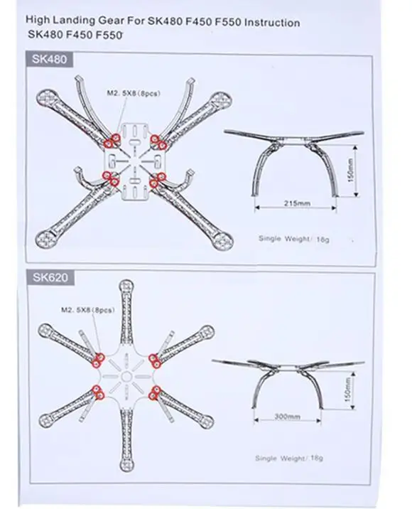 Train d'atterrissage haut universel, 4 pièces, pour Quadrocopter SK480 SK620 F450 F550, rehausse/modifie ​ ​   Drone RC