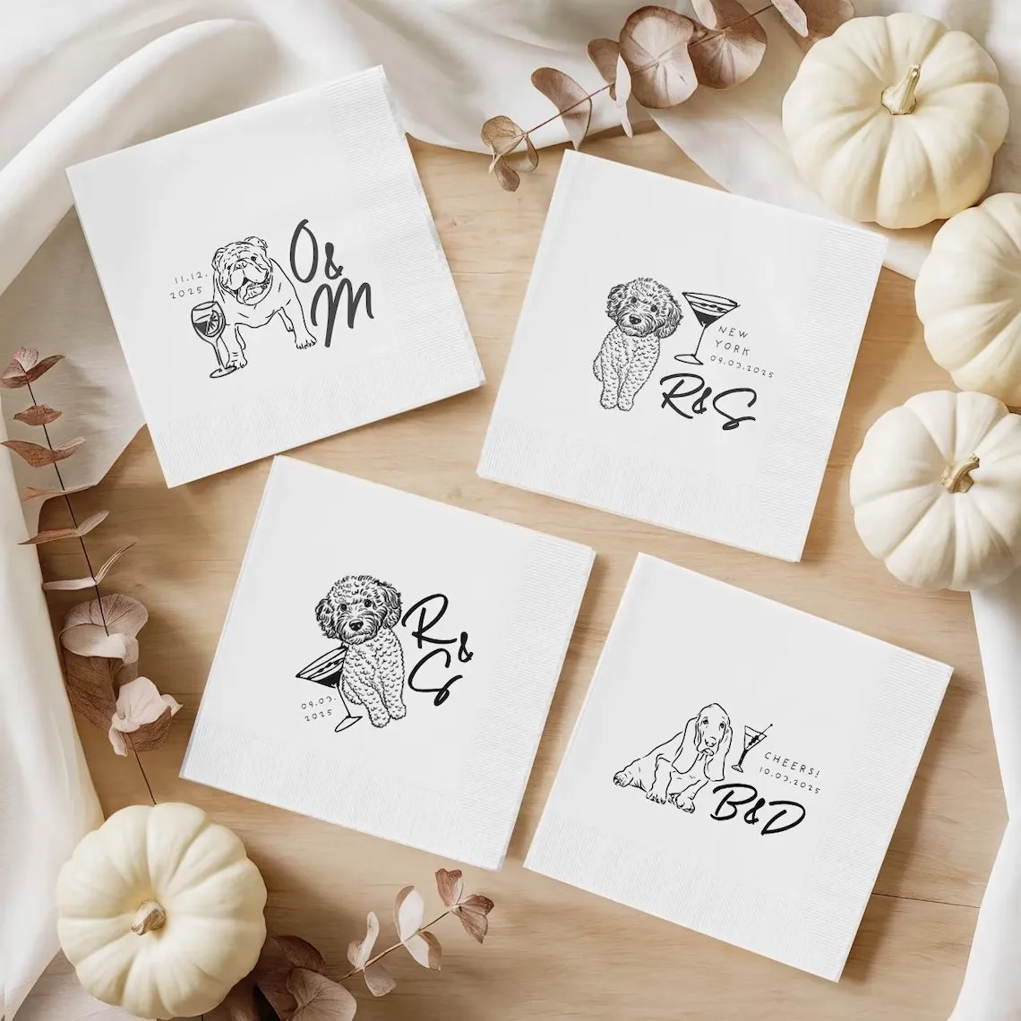 Servilletas personalizadas, servilletas de cóctel personalizadas para mascotas, servilletas personalizadas para mascotas, regalos personalizados para perros, servilletas de boda para perros, regalos para hacer