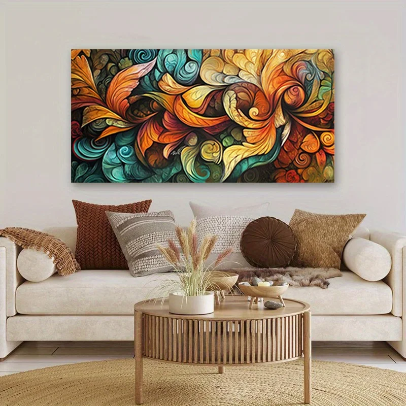 Large-sized frameless canvas paintings,Abstract Colorful Swirling Flower Posters Prints Boho Floral Design Canvas Painting Wall