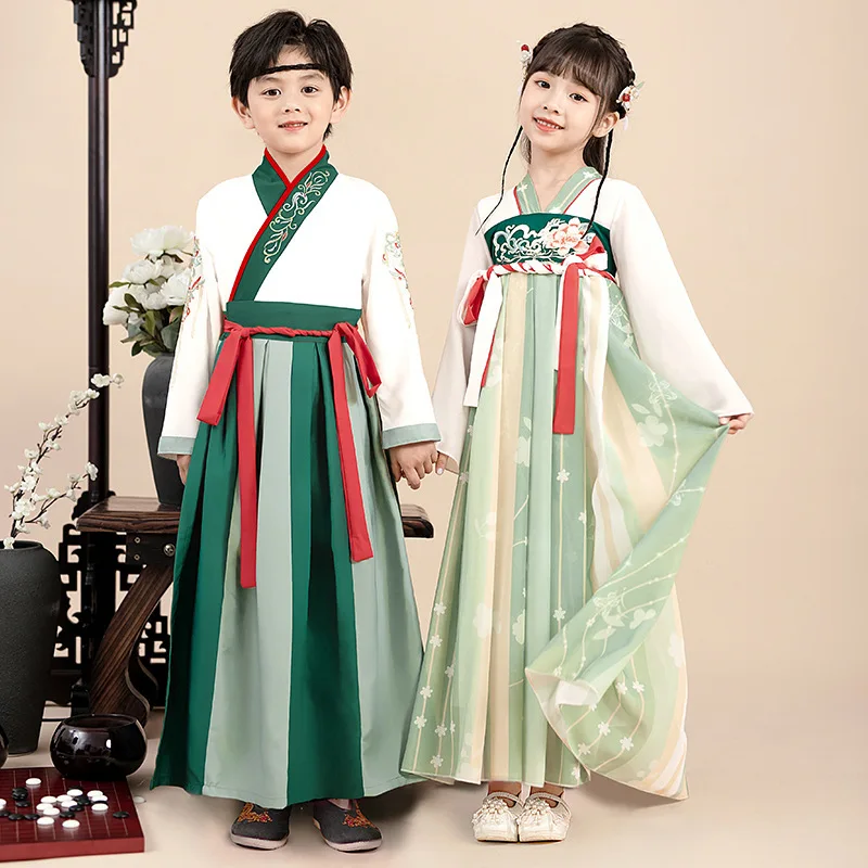 

Children's traditional Chinese culture Hanfu performance costumes, girls' ancient costumes, Chinese style, boys, bookworms, and