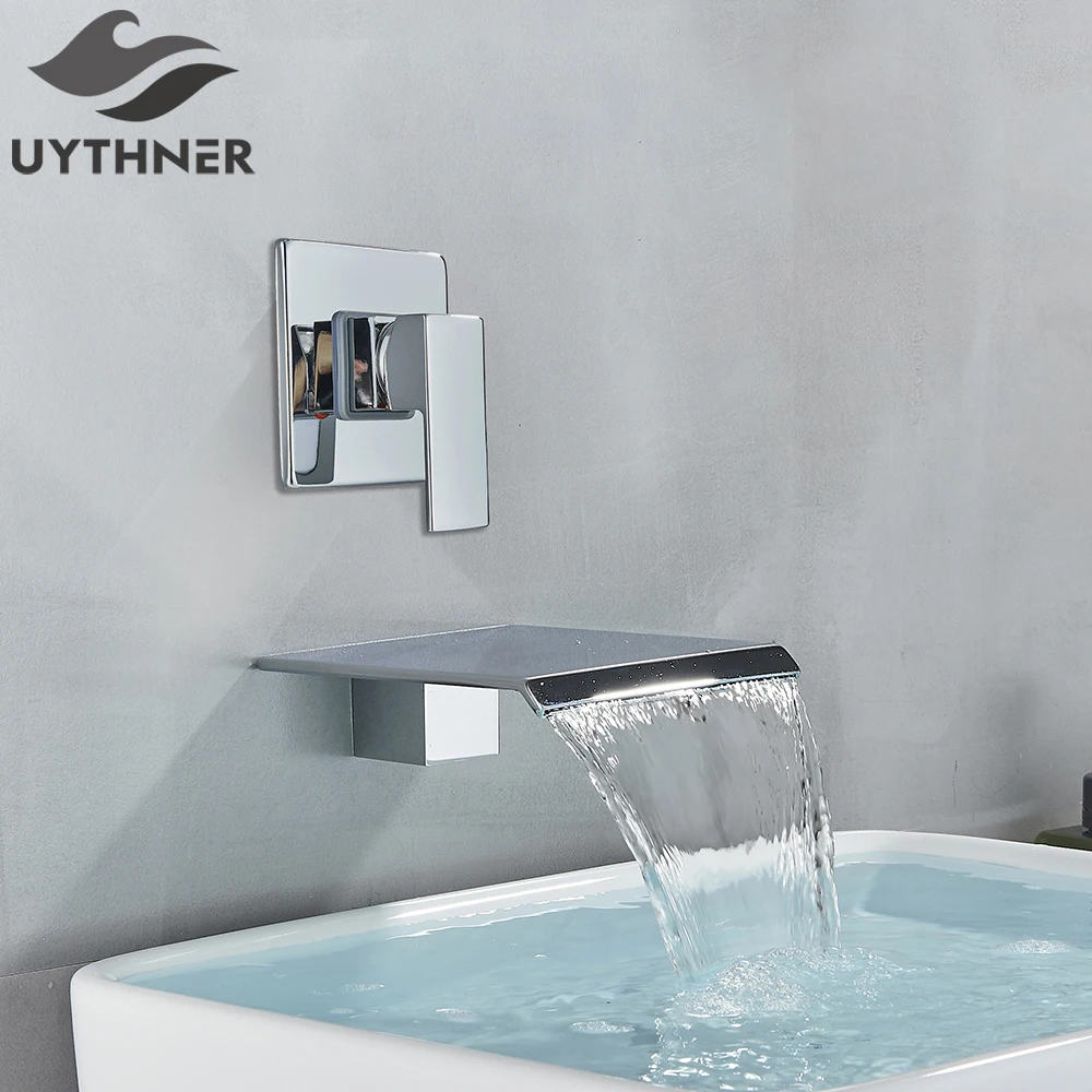 

Chrome Waterfall Basin Faucet Wall Mounted Bathroom Mixer Tap Bath Tub Faucet Black Single Handle Bathtub Faucet