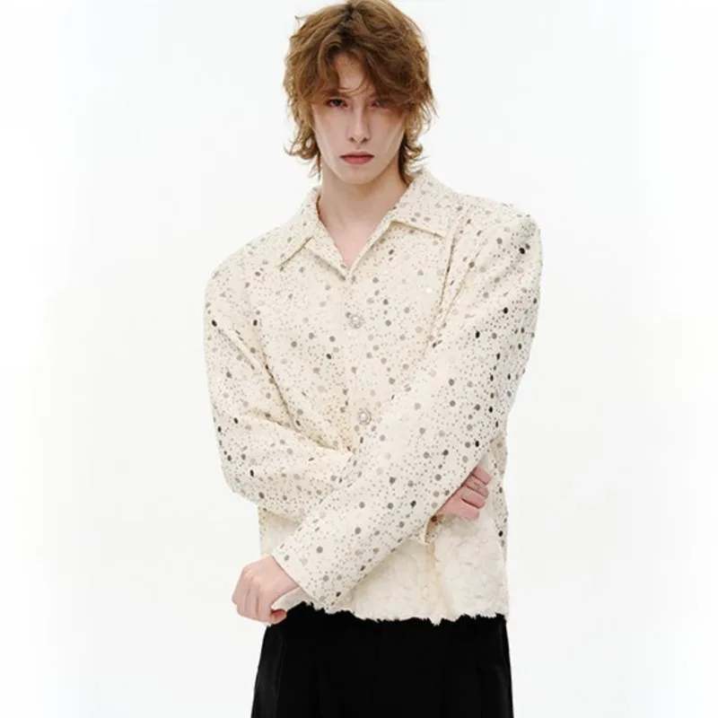 WVGA Spring Autumn New Men High-end Sequin Trendy Long Sleeve Blazer Niche Casual Fashionable Turn-Down Collar Jacket Ins W28508
