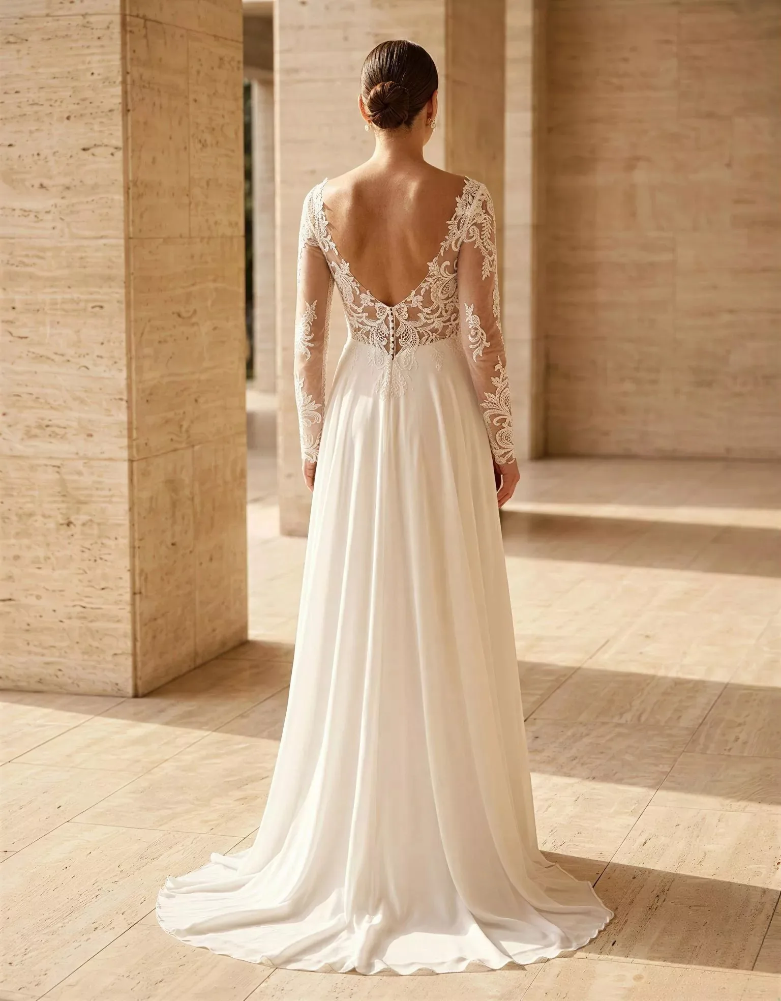 2026 Custom Boho A-Line Wedding Dress Backless Long Sleeve Chiffon Appliques Luxury Bridal Gown Vestido de Novia