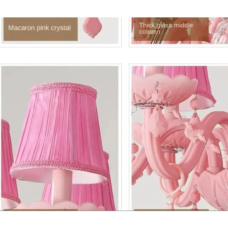 

European pink crystal chandelier warm living room bedroom pendant lights macaroon decorative Candle chandelier