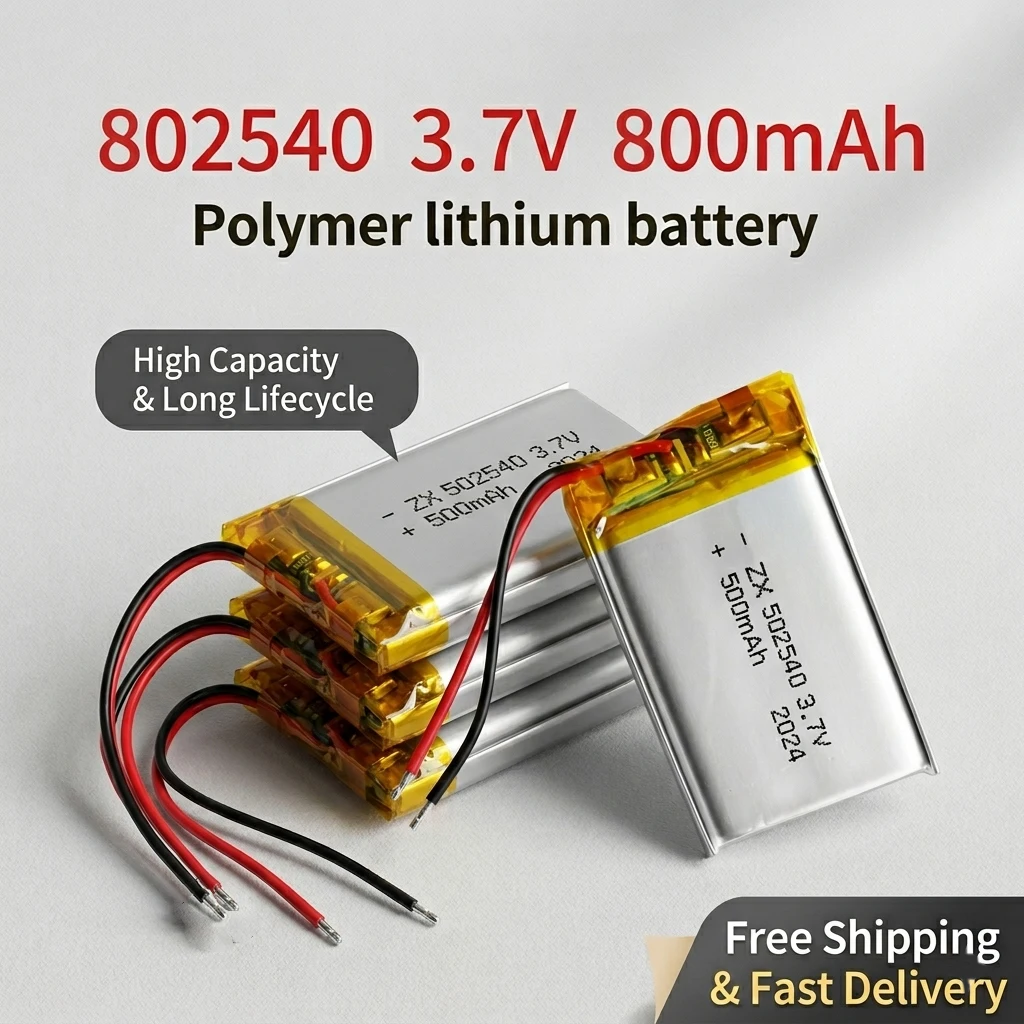 

3.7V 800mAh 802540 Lithium Polymer Battery Li-Po Rechargeable Cell for Atomizer Demister Smart Home Recorder