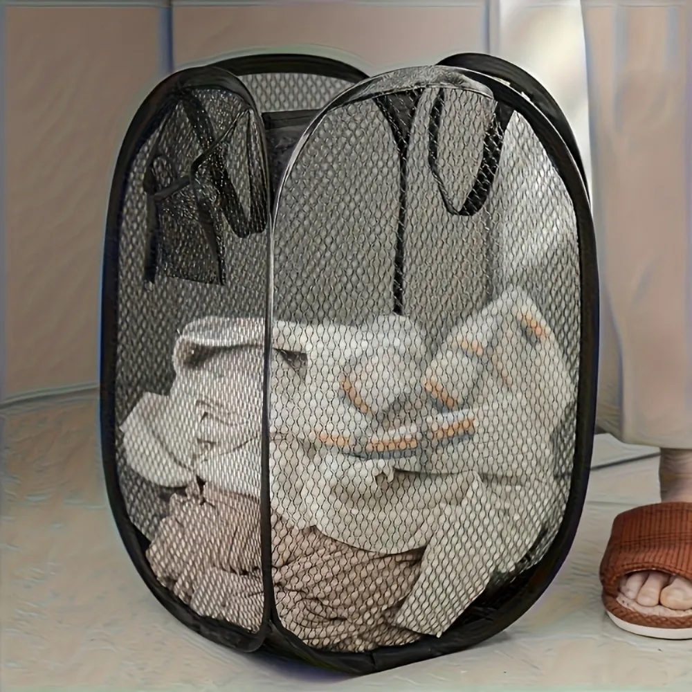 Collapsible Mesh Laundry Hamper, Pop-Up Clothes Basket with Handles, Breathable Storage Bin for Bedroom, Bathroom, Dorm