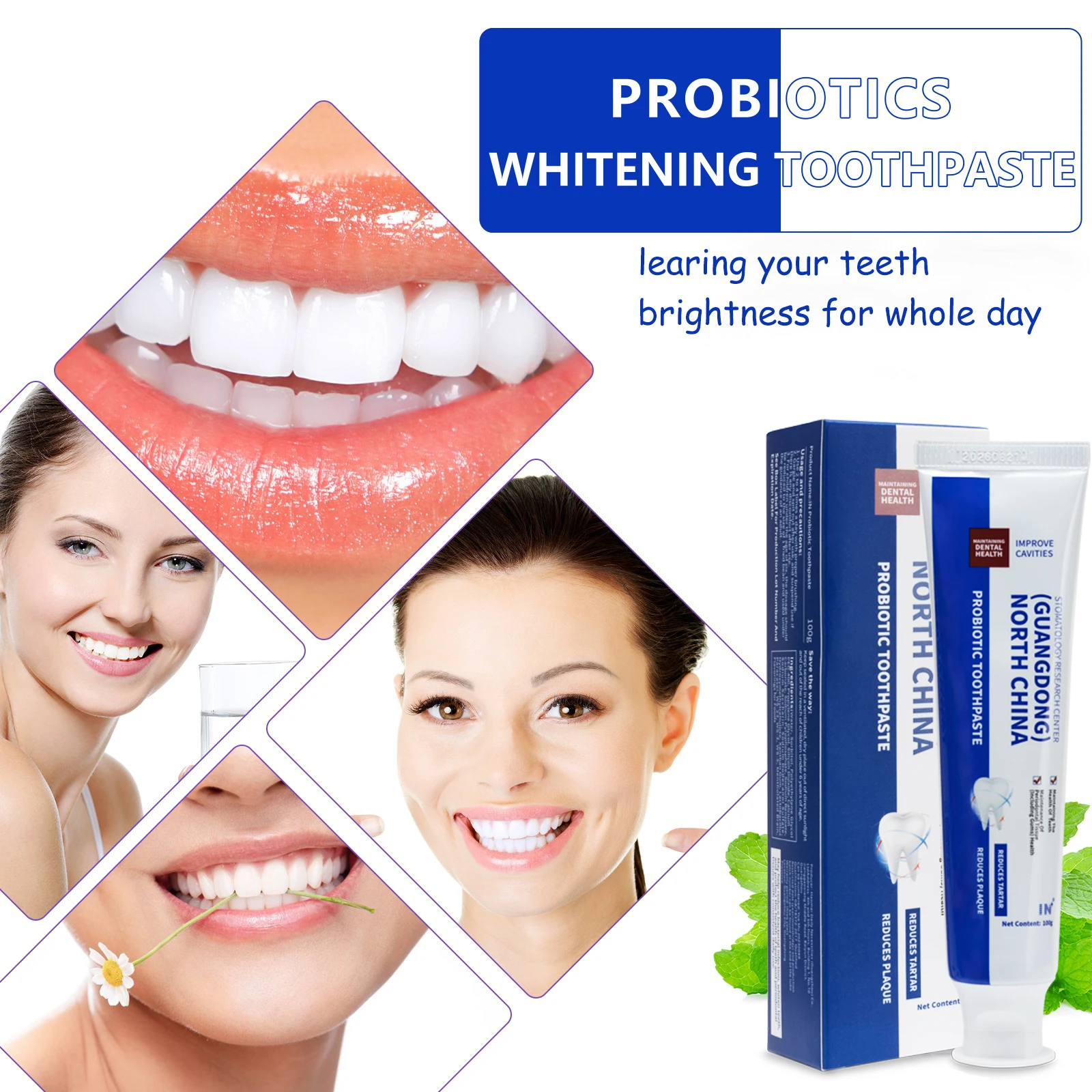 1/2/5 ชิ้น ยาสีฟันโปรไบโอติกสำหรับดูแลช่องปาก ลมหายใจสดชื่น ฟันขาว ขจัดคราบฝังแน่น 100 กรัม