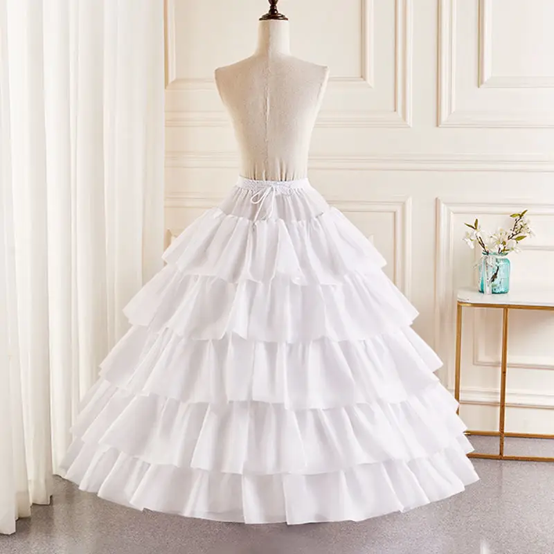 Bridal Visgraat Trouwjurk Verstelbare Halve Lengte Pettiskirt Verstoorde Oversized Floor-Lengte Lolita Slip Jurk Bloem