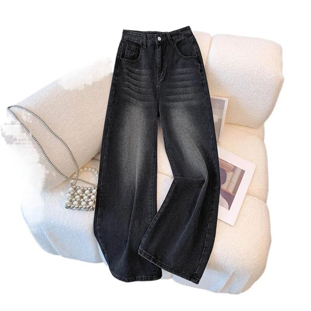 

Casual Outing Vintage High Waist Faded Jeans 2XL Casual Fashion Jeans Regular Length Trousers Solid Color Design