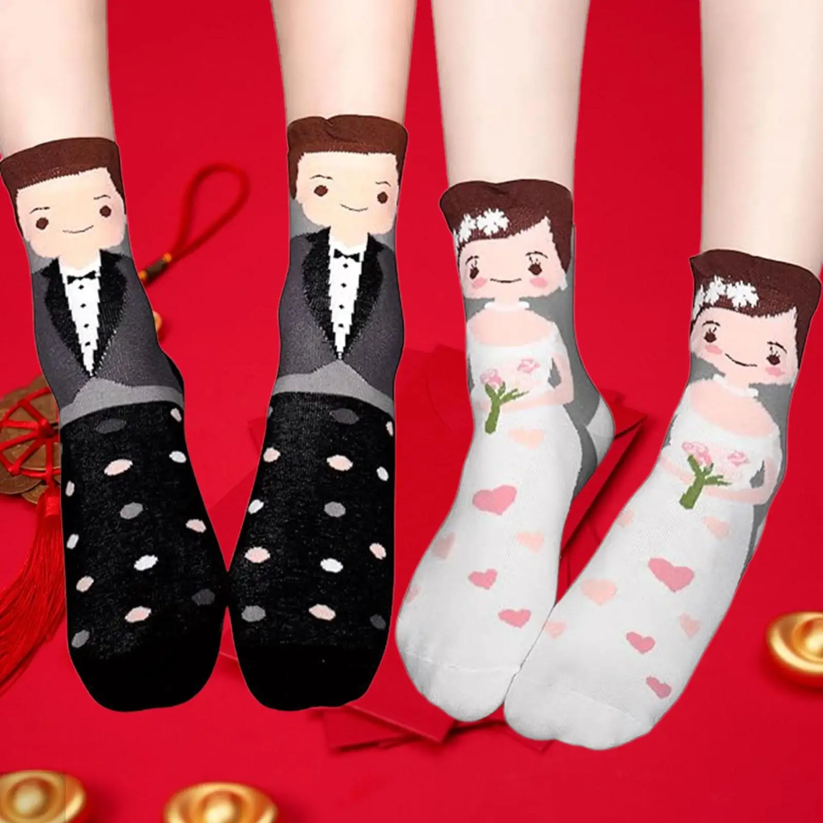 

2 Pairs Wedding Socks Groomsmen Bridesmaid Valentines Day Gifts Novelty Socks
