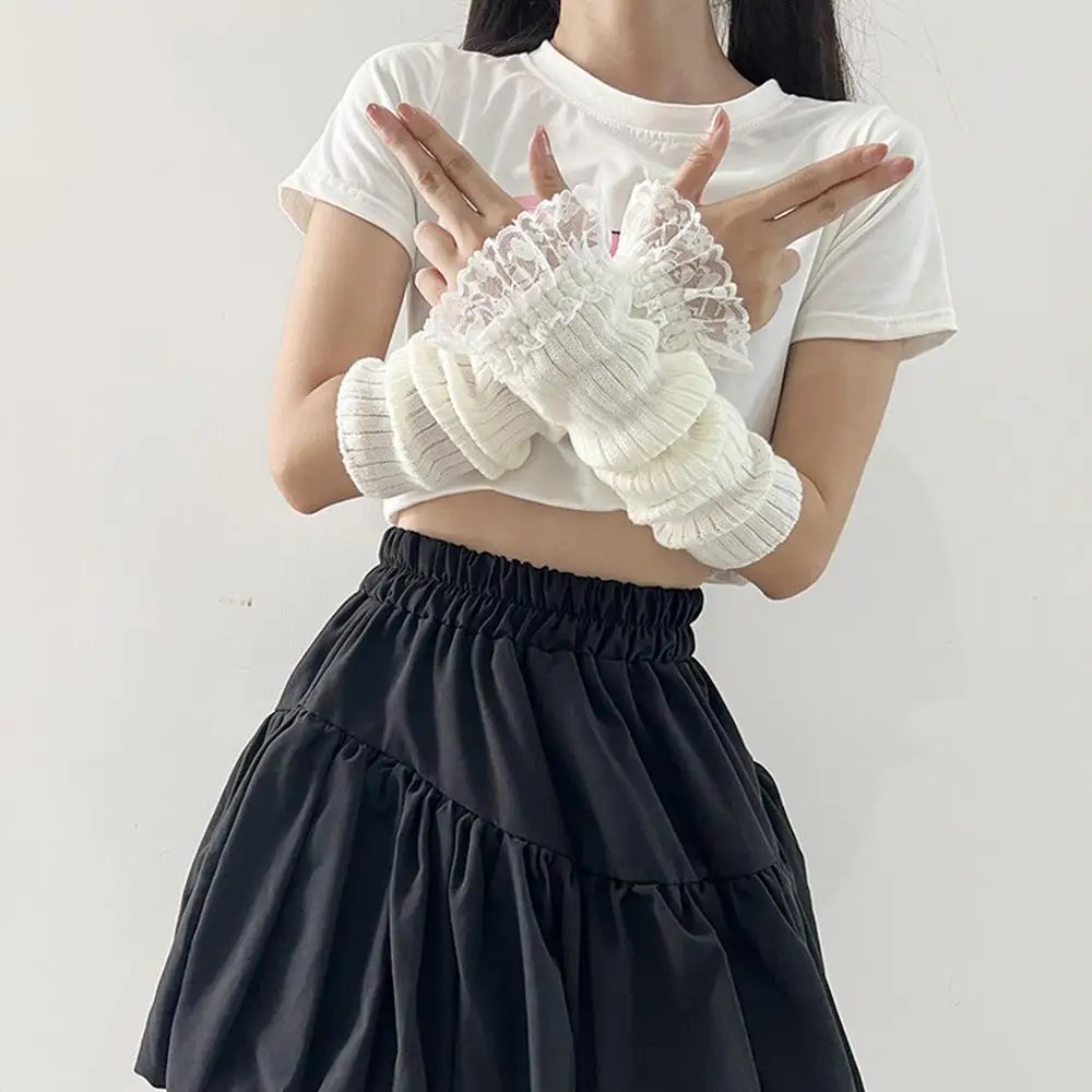 Gestrickte Ärmel Abdeckung Cosplay Anime Handschuhe Y2K Mädchen Punk Gothic Handgemachte Outdoor Punk Halbe Finger Handschuhe Falsche Ärmel Weibliche