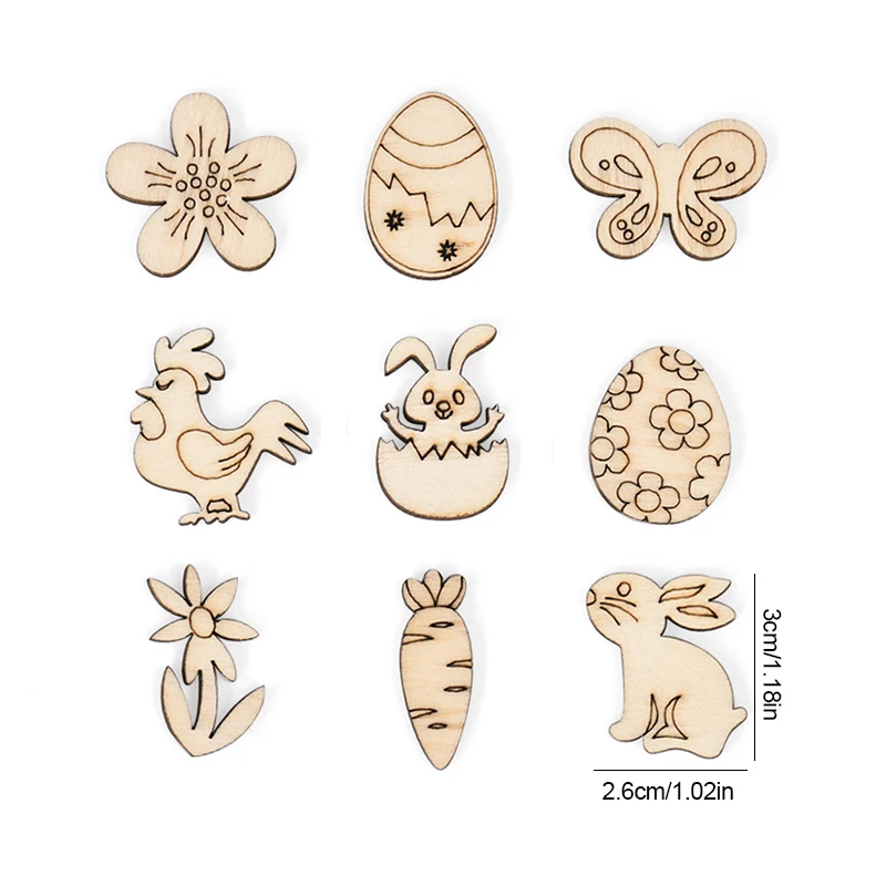 50/100 Stück Ostern Holzhandwerk Ornament Kaninchen Eier Kinder Malerei DIY Holzscheibe 2025, Frühling Ostern Party Home Tischdekoration – Detail 8