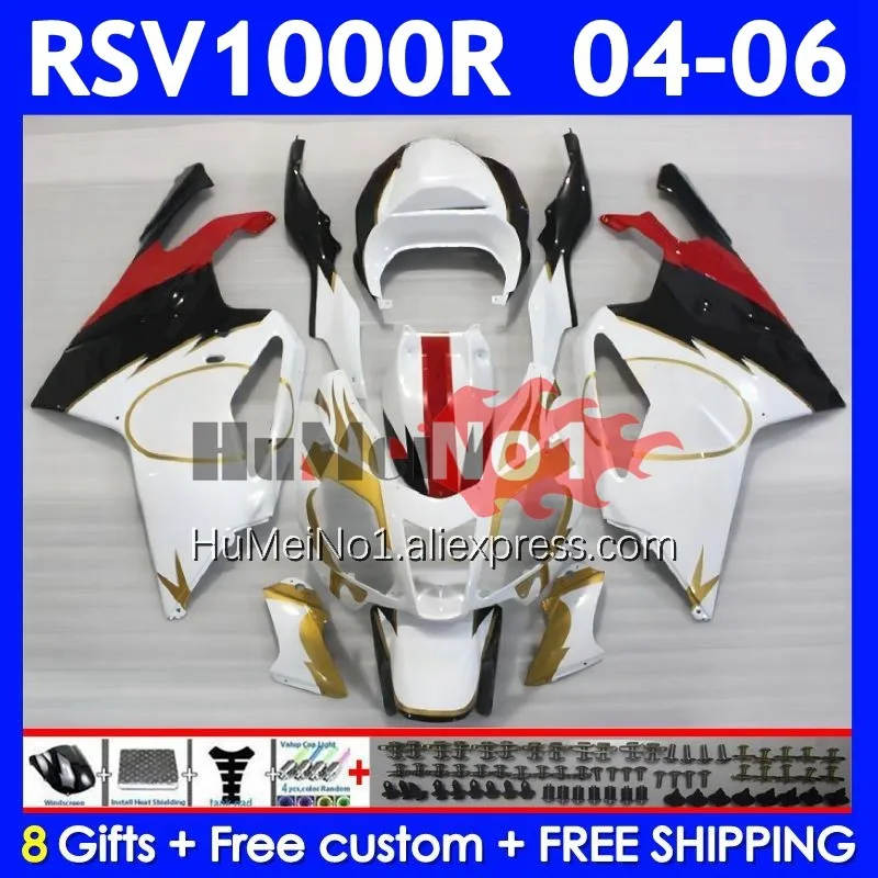 

RSV-1000 For Aprilia RSV1000R Mille RV60 RSV1000RR 314No.12 RSV 1000 04 White golden 05 06 RSV1000 R RR 2004 2005 2006 Fairings
