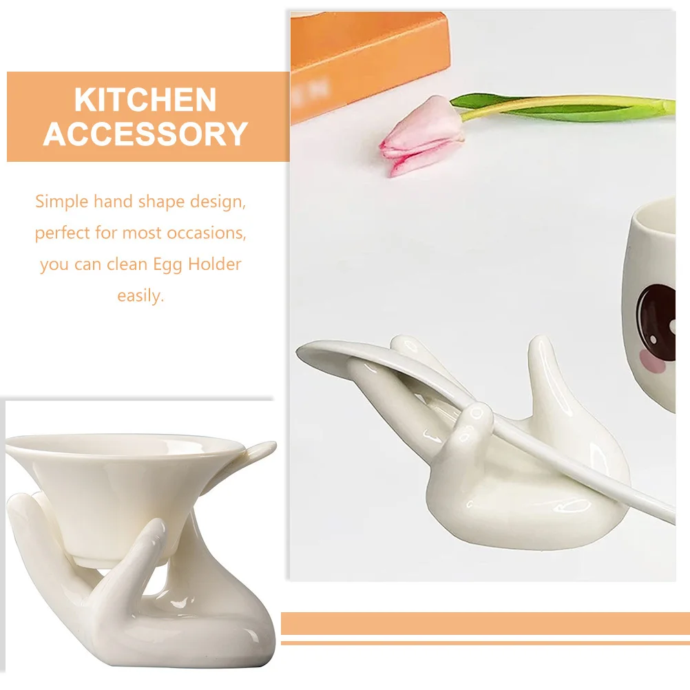 

2Pcs Hand Shaped Ceramic Egg Cup Holder Easter Egg Display Stand Easy Clean Kitchen Organizer Kitchen Accessory