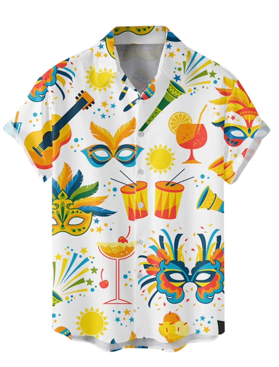 Camisa de manga corta con máscara gráfica para hombre, camisa informal con botones, ropa diaria, solapa de vacaciones con fecha, camisa de poliéster para carnaval