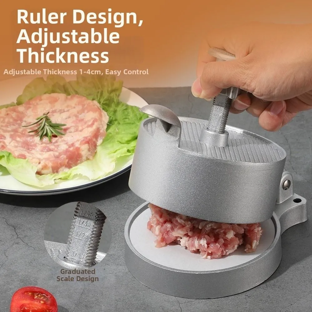 Adjustable Thickness Hamburger Patty Maker Aluminum Alloy Material Non-stick Surface Manual Burger Press Easy To Clean view 2