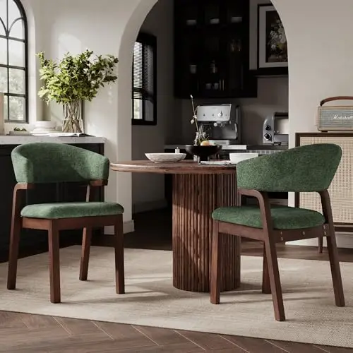 Mid Century Modern Dining Chairs Set of 2, Upholstered Dining Room Chair with Open Back, Farmhouse Fabric Kitchen
