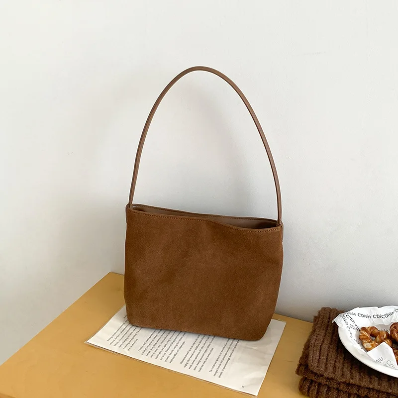 

2025 Autumn Suede Shoulder Bags For Women Fashionable Tote Bags Large Capacity Solid Travel Commuting Handbags