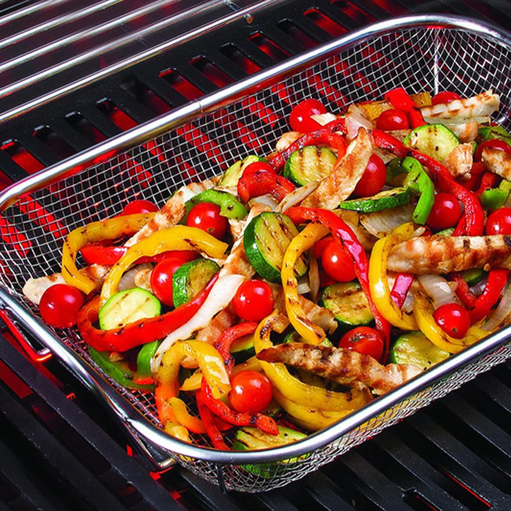 

1Pcs Stainless Steel Barbecue Basket Portable Handle Multifunctional Bbq Food Storage Drain Tray Grill Strainer