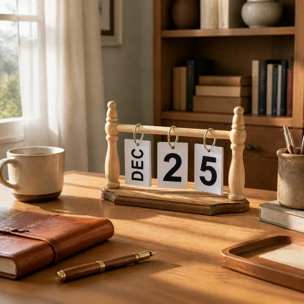 Creative Minimalist Wooden Flip Calendar Vintage Aesthetic Wooden Base Desk Calendar Reusable Rustic Perpetual Calendar Bedroom