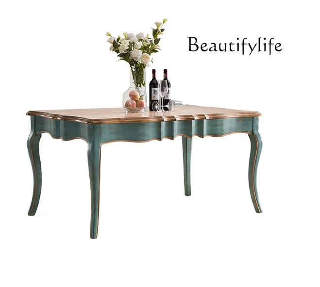 

American Country Furniture Pastoral Solid Wood Dining Table Chair Home Long Table Mediterranean Style Small Apartment