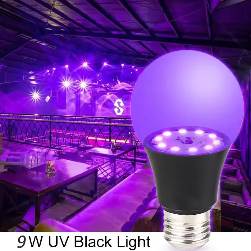Black Light Bulbs 9W LED UV Blacklight 395-400nm for Blacklight Glow in The Dark Body Paint Fluorescent Poster Neon Glow Lamp