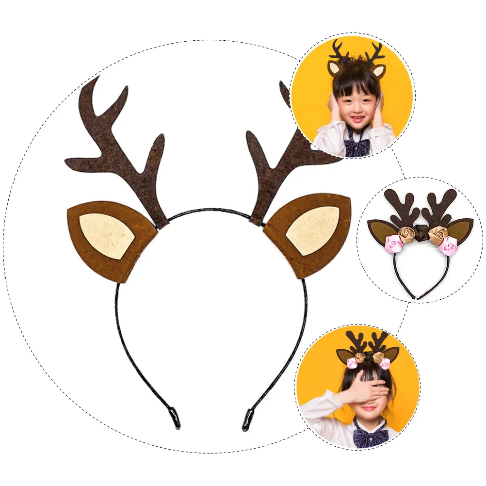Reindeer Headband Hair Antlers Christmas Antler Deer Animal Fawn Hairband Elk Band Horn Holiday Hoop Stag Headwear