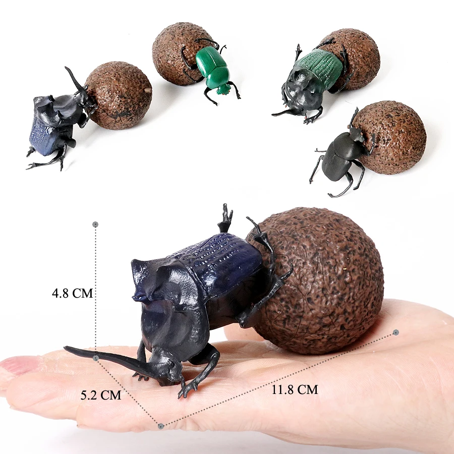Coléoptère Dung réaliste et mignon avec boule de merde Dung, modèle 2 pièces, figurine d'insecte peinte à la main, cadeau éducatif pour enfants