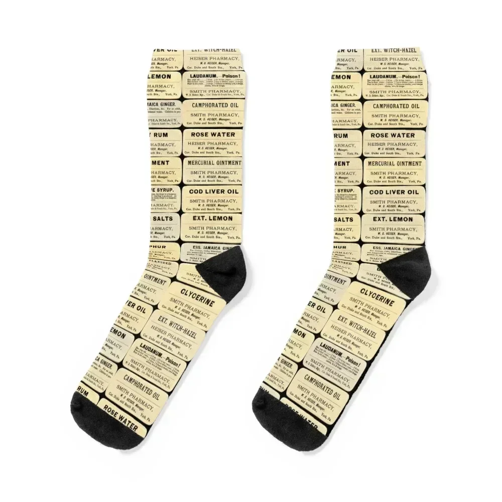 

Vintage pharmacy bottle labels Socks new year hockey man Socks Woman Men's