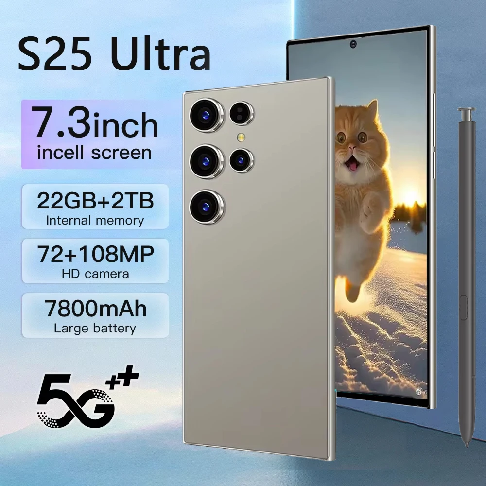 S25 Ultra Мобильные телефоны 7.3HD Оригинальный смартфон 5G Dual SIM Android 14 Сотовый телефон Snapdragon 8 gen 3 Global Version Мобильные телефоны