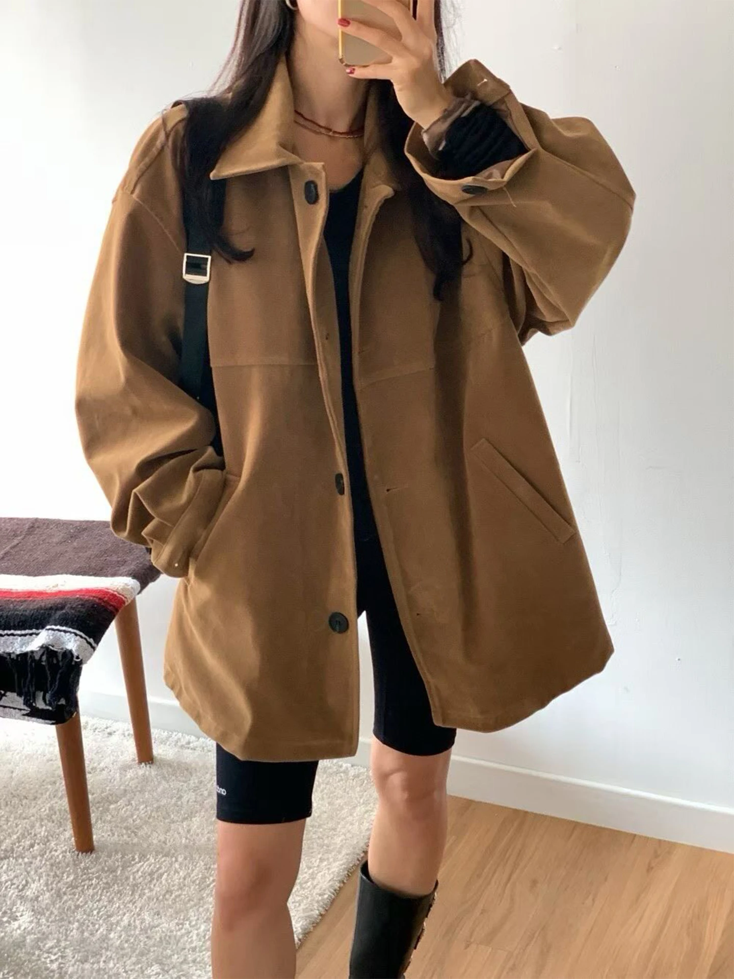 American Retro Suede Short Jacket Women's Loose Style Autumn New Korean Version High-End Feeling Top Outerwear Coat