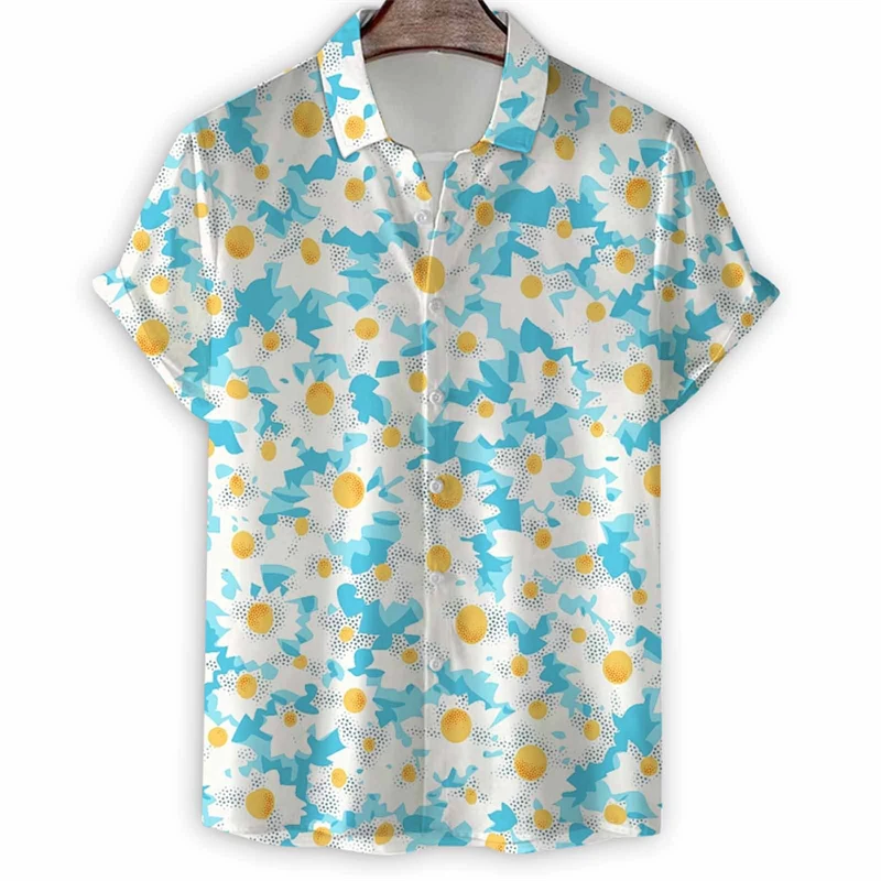 Cartoon Flower 3d Print Hawaiian Shirt For Men Short Sleeve Tops Button Shirts Summer Casual Loose Lapel Blouse Women Clothes