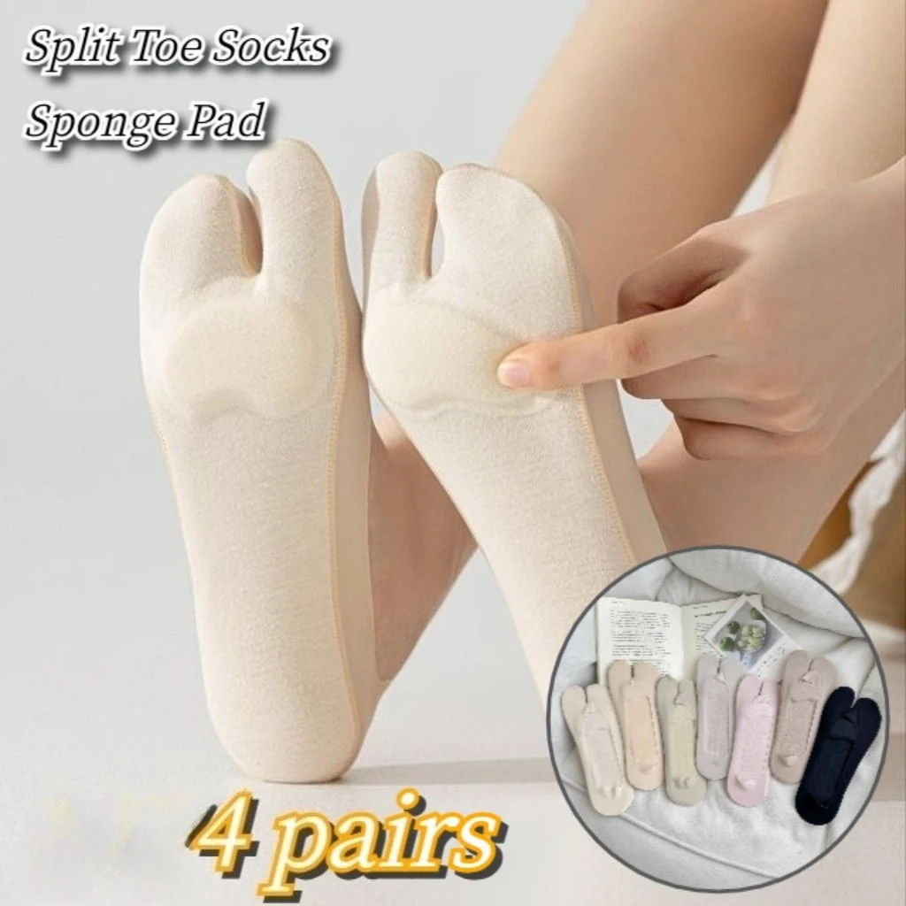 4Pairs Split Toe Invisible Socks For Women Sponge Cushion Non Slip Liner Socks For Sandals High Heels