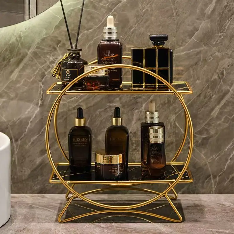 2-poziomowy organizer łazienkowy Blat Organizer do makijażu Przechowywanie kosmetyków Stojak ekspozycyjny Taca na przybory toaletowe Komoda Uchwyt na perfumy Złoty