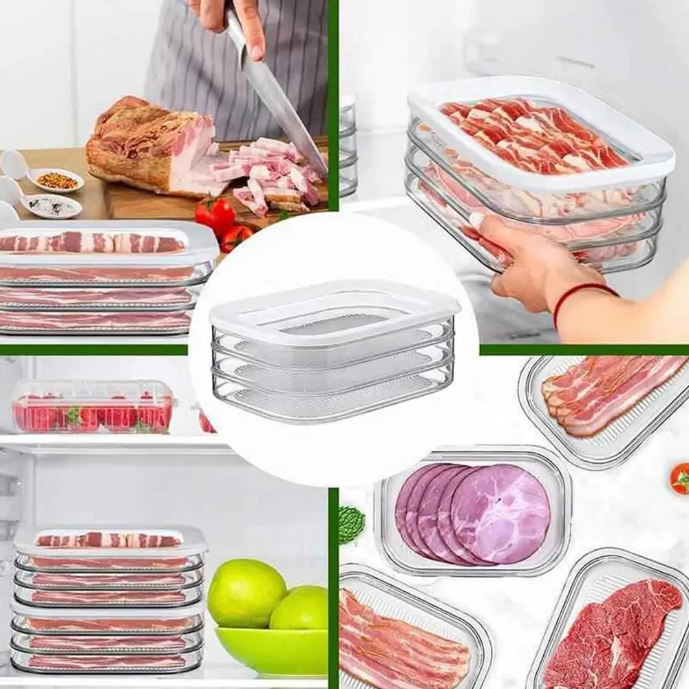 Transparente Kühlschrank-Aufbewahrungsbox mit Deckel und Gittermuster, Große Kapazität, Fach für Gefrierfleisch, Unterteilte Lebensmittelaufbewahrung, Küchenwerkzeuge – Detail 7