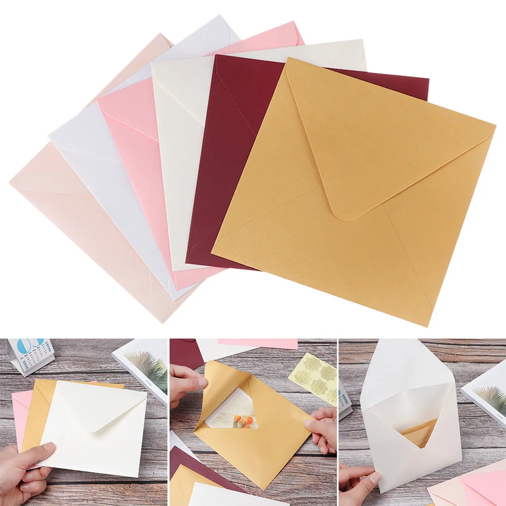 10Pcs/set Square Paper Envelopes Creative Message Card Envelope Bag Multicolor Pearlescent Paper Greeting Card Encased