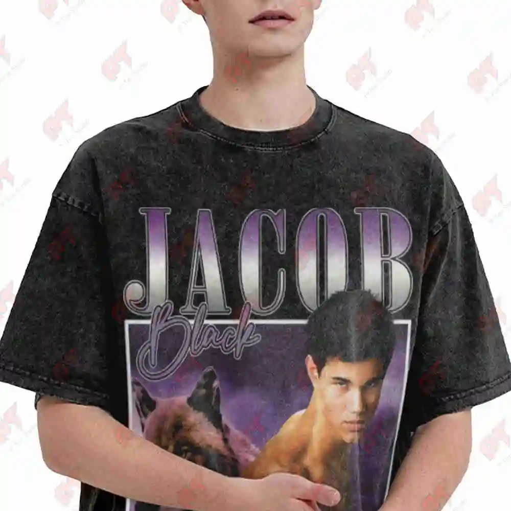 Twilight Jacob Black Wolf Quileute Vintage Washed Tee Pure Cotton T-Shirt