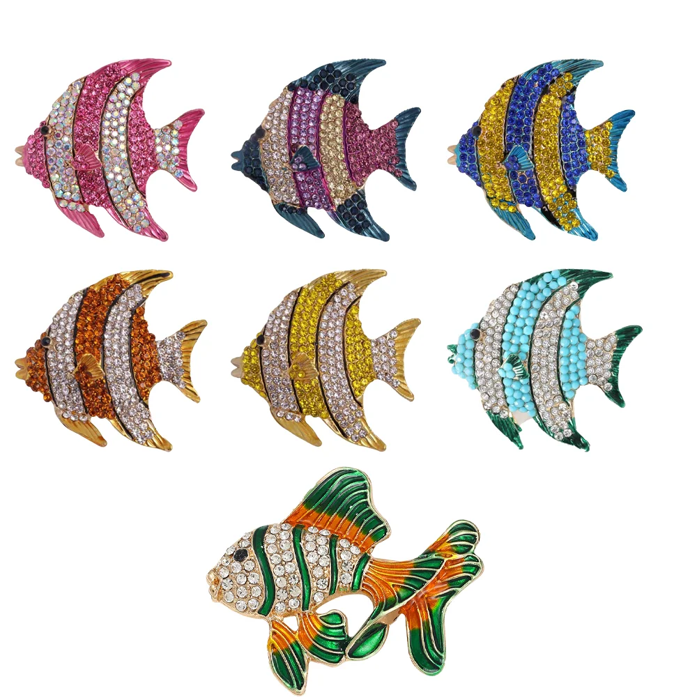 Multicolor Crystal Tropical Angelfish Brooch Enamel Ocean Animal Lapel Pin Sea Fish Badge Clothing Decor Jewelry Gift For Ladies