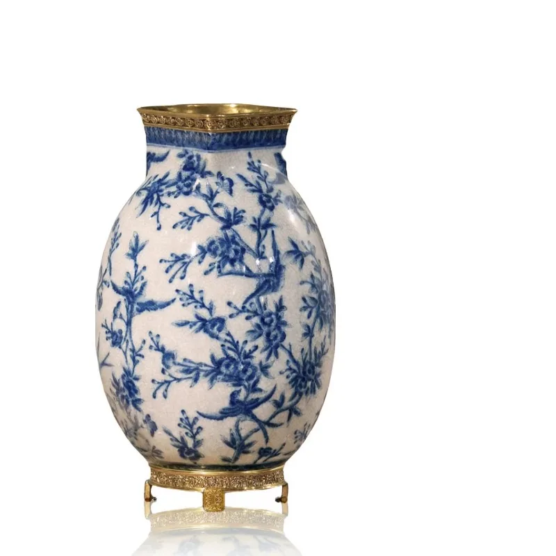 blue and white porcelain lantern vase ornament, living room flower arrangement, living room entrance bogu frame decoration