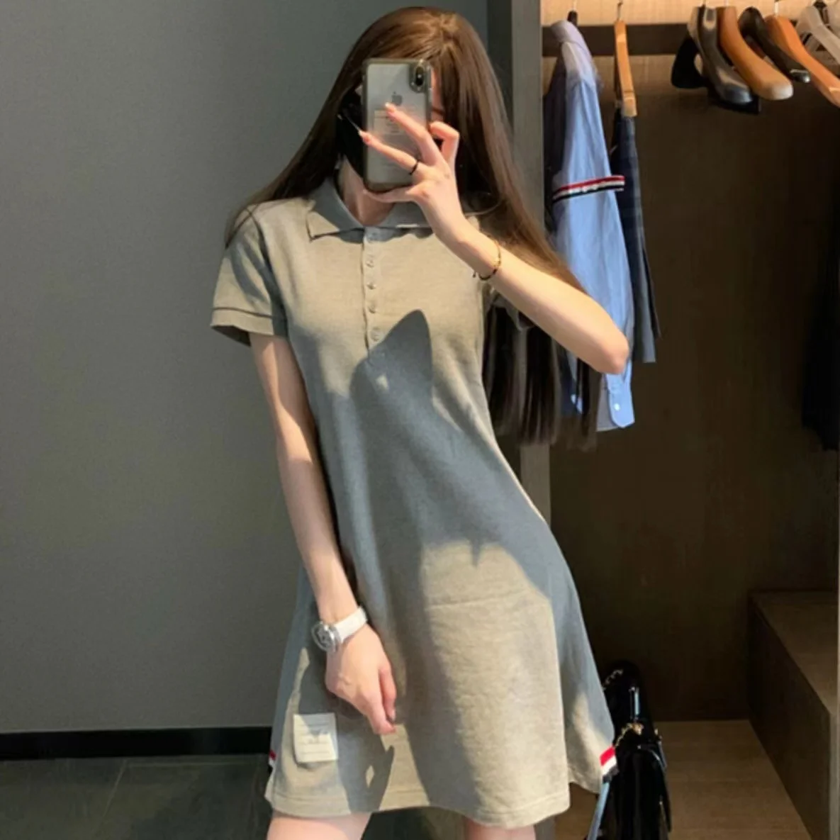 2023 New Fashion Dress Women Summer Short Sleeve Polo Collar Tennis Dress Academy Style Slim Fit Dress Solid Knitting Dress Girl