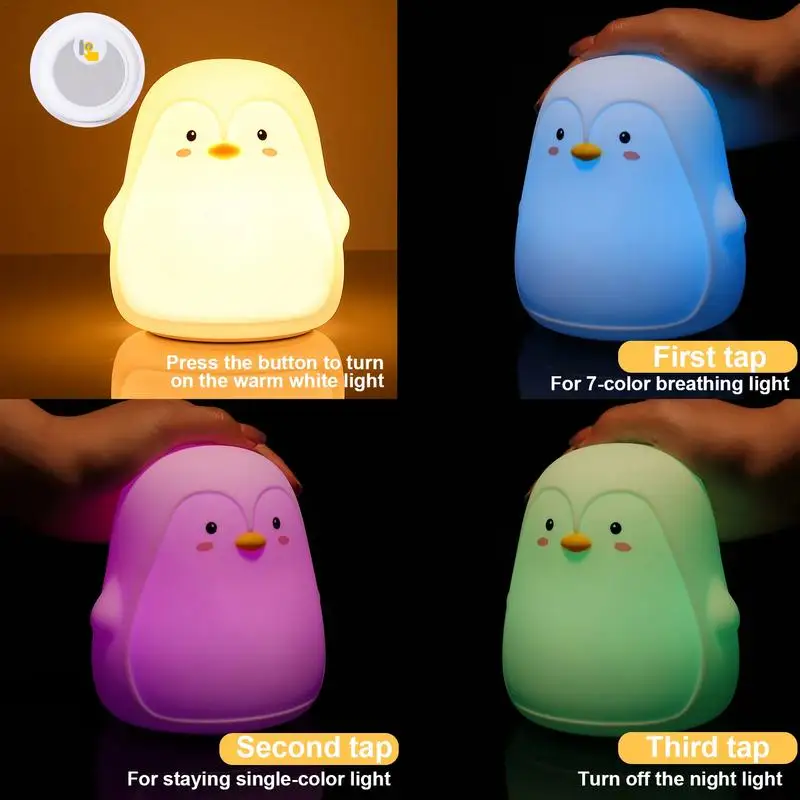 

Animal Night Light Cute Penguin LED Touch Lamp Soft Silicone Multicolor Rechargeable Bedside Light For Children Gift Room Decor