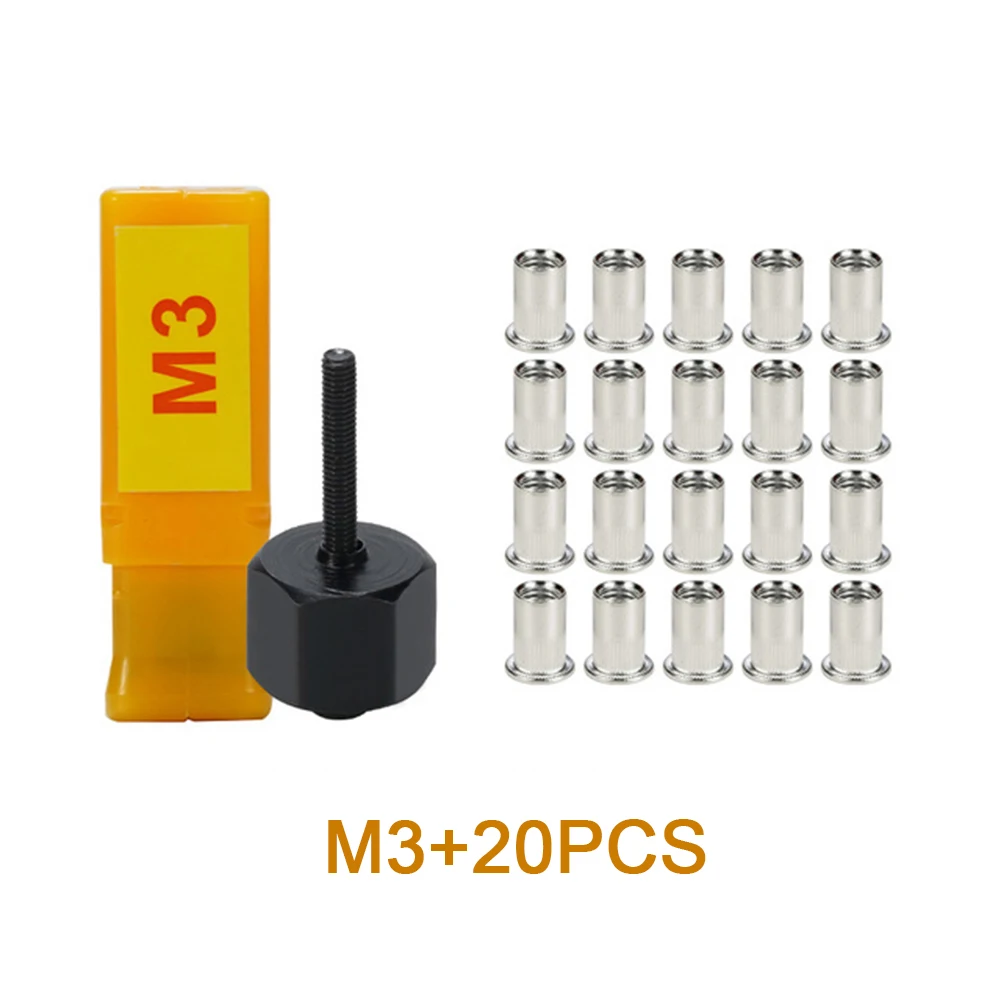 21PCS Hand Rivet Nut Head Nut Set Simple Installation Manual Riveter Tool Accessory For Aluminium Nuts M4 M5 M6 M8 M10